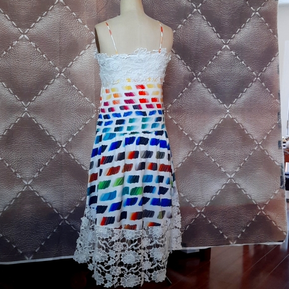 Color Palette Print and Lace Summer Dress - Picture 7 of 12